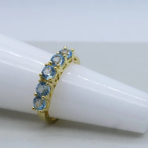Vista 7 de Dazzlingrock Collection Each 3.8mm Round Blue Topaz Five Stone Style Wedding Ring Band for Women in 14K Solid Gold