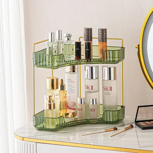 Vista 7 de shuang qing Organizador de Esquina de 2 Niveles para Mostrador de Baño – Estante de Almacenamiento Clásico para Maquillaje, Perfume y Artículos