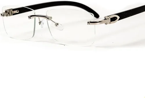 Vista 6 de Street Knitted Retro 90's Rimless Luxury Hombres Classic Rectángulo Plata Marco Metal Gafas Vintage Negro Brazo Cuadrado Hip Hop Lente Transparente