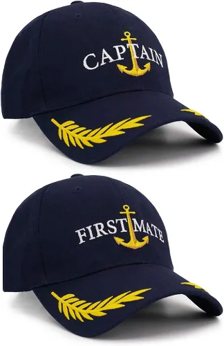 Vista 2 de Captain Hat & First Mate Matching Skipper Boating Baseball Caps Nautical Navy Marine Sailor Hats