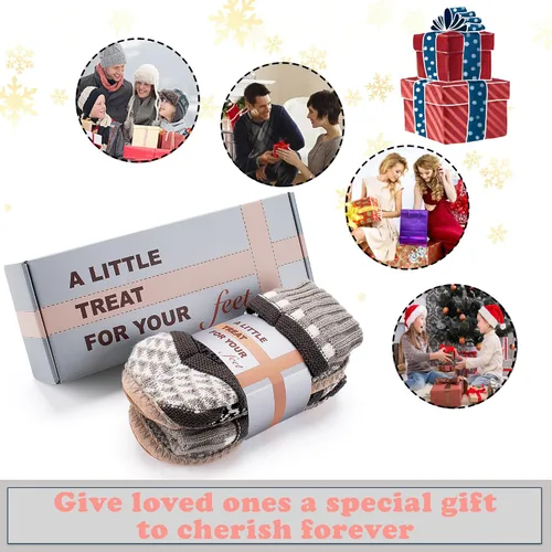Vista 5 de Calcetines de punto grueso para mujer, forro polar sherpa, suela de agarre antideslizante suave, regalos acogedores para ella