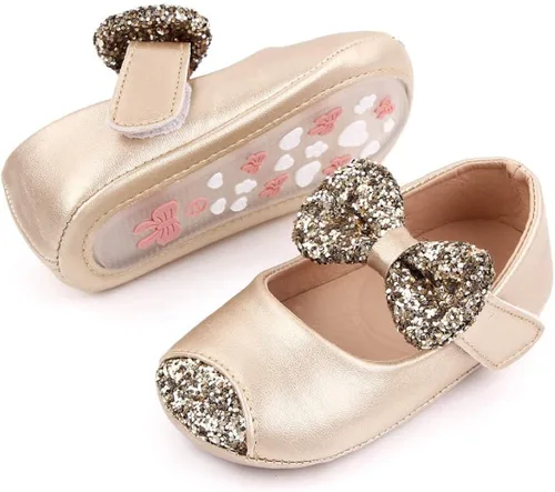 Vista 3 de Baby Girls Shoes Mary Jane Flats Shoes Anti-Slip Soft Rubber Sole Toddler First Walkers Princess Dress Shoes