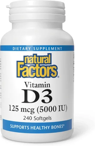 Vista 10 de Natural Factors - Vitamina D3 5000 UI, apoya huesos saludables, 120 geles blandos