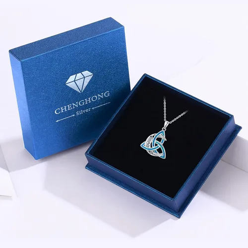Vista 7 de CHENGHONG Collar de luna celta para mujer, plata de ley 925, con nudo celta y piedra lunar, collar irlandés creciente, joyería celta, regalo