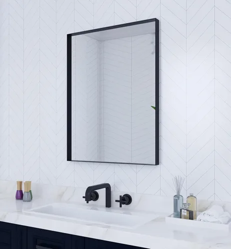 Vista 10 de VocalStar - Espejo de baño negro de 16 x 24 pulgadas para pared, espejo rectangular de esquina cuadrada con marco de metal negro para tocador