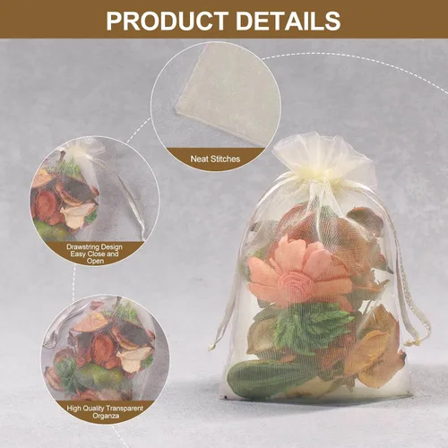Vista 3 de 100 unidades 4 x 6 pulgadas sheer cordón organza bolsas Sumdirect joyería, bodas y fiestas de navidad favor bolsas de regalo, Beige, 4 x 6