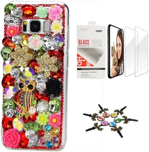 Vista 19 de Sparkle Funda compatible con Samsung Galaxy J2 Prime – Elegante funda 3D hecha a mano con diseño floral de mariposas y flores con protector
