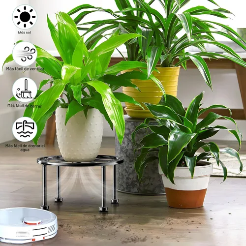 Vista 2 de Regalos de Jardín para Amantes de Plantas Soporte de Plantas de Metal Negro con Base Antideslizante, Resistente al Óxido, Decorativo, Redondo