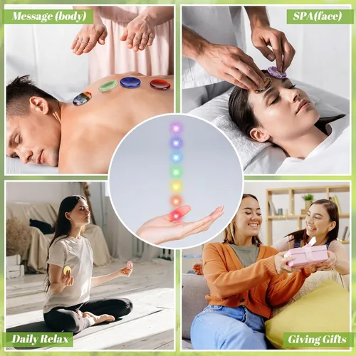 Vista 2 de Fumete 12 piedras de preocupación para el pulgar para la ansiedad, cristales de chakras, ovaladas, piedras de chakra, amatista, cristal de ojo