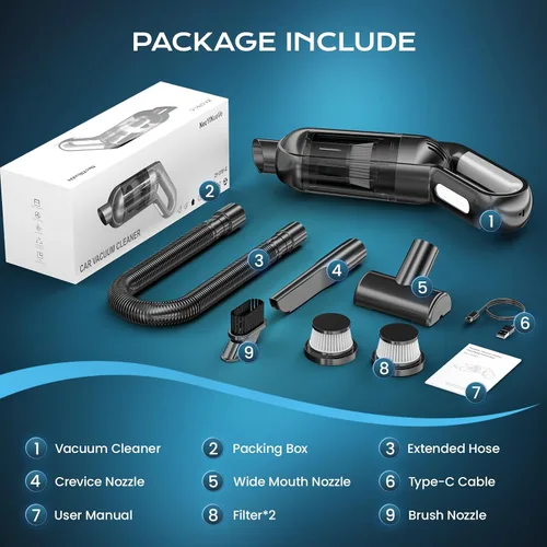 Vista 7 de Aspiradora de mano inalámbrica, aspiradora portátil para automóvil con luz LED, aspiradora pequeña recargable con potente succión, aspiradora ligera