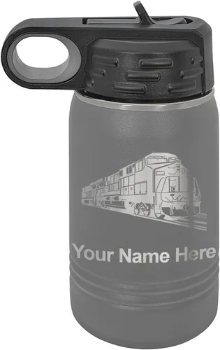 Vista 70 de LaserGram Botella de agua personalizada, tren de carga, acero inoxidable de doble pared aislada al vacío con popote superior, regalo grabado
