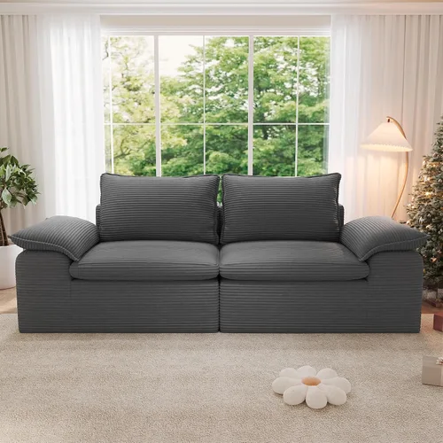 Vista 12 de Sofá cama convertible, sofá de 79 pulgadas sin huesos, sofá cama de corduroy, sofá chaise doble extragrande, futón en nube, sofá modular de piso