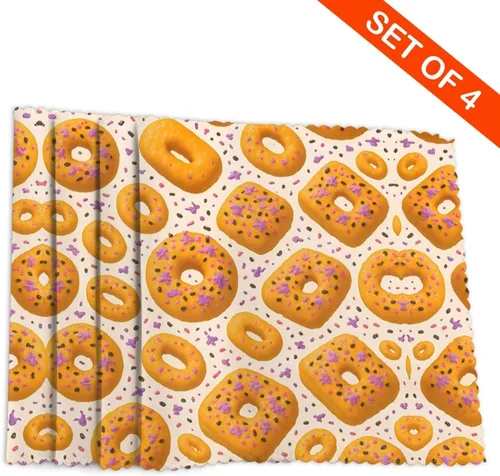 Vista 4 de Rectangular Placemats Set of 4, Heat Resistant Donuts Printed Kitchen Dining Table Mats