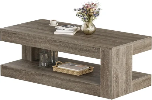 Vista 8 de Tribesigns Mesa de Centro para Sala de Estar, 47.24 Pulgadas Estilo Granja de 2 Niveles Mesa Central de Té y Cóctel con Almacenamiento, Gris