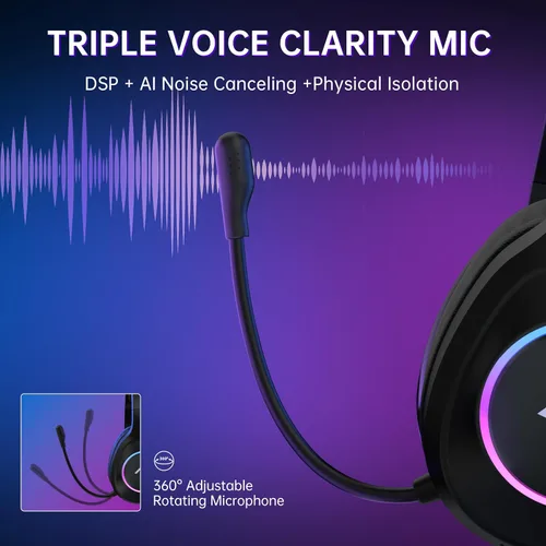 Vista 6 de AOC - Auriculares inalámbricos para juegos compatibles con PS5/4, Nintendo Switch, PC, auriculares Bluetooth 5.4 y 2.4GHz para juegos con micrófono