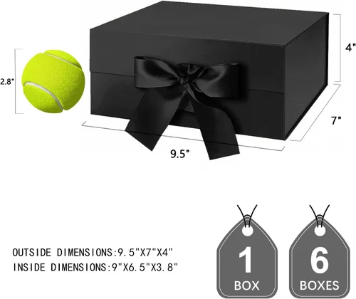 Vista 5 de JINMING 6 cajas de regalo con cinta de 9 x 6.5 x 3.8 pulgadas, cajas negras para regalos, cajas de propuesta de padrinos de boda para el día