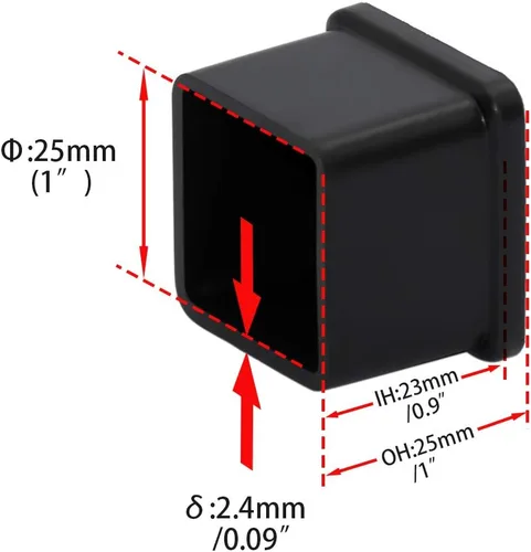 Vista 2 de Flyshop Tapones de PVC para patas de silla de patio, protectores de suelo cuadrados negros 10 unidades, 1 pulgada x 1 pulgada, 0.984 x 0.984 in