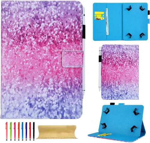 Vista 22 de Funda universal para tablet de 6.5 a 7.5 pulgadas, de piel sintética, funda protectora con ranuras para tarjetas y soporte para lápiz capacitivo