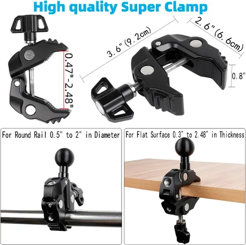Vista 4 de Soporte de aluminio para tableta para soporte de micrófono, montaje lateral para todos los iPad, giratorio 360 con súper abrazadera compatible