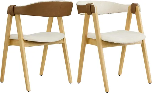 Vista 7 de CHITA Juego de 2 sillas de comedor de madera, modernas sillas de cocina tapizadas de felpilla con patas de goma y respaldo curvo, sillas de tela