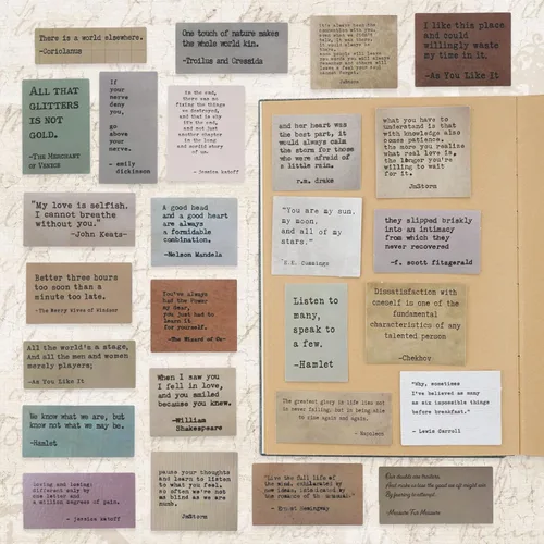 Vista 7 de LakoArt 120 Piezas Calcomanías de Citas Motivacionales Estilo Máquina de Escribir Retro No Repetitivas, Calcomanías Inspiradoras Vintage