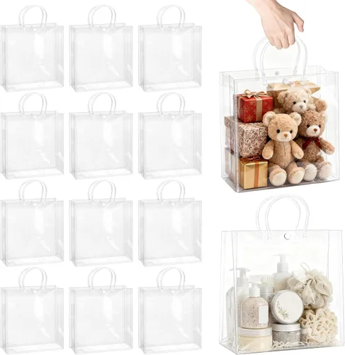 Vista 14 de BadenBach - 24 bolsas pequeñas de regalo transparentes con asas, 5.1 x 5.9 x 2.8 pulgadas, mini bolsa de plástico transparente para fiesta, bolsa