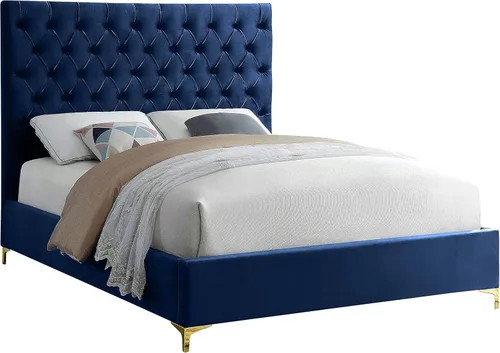 Vista 7 de Meridian Furniture Colección moderna Cruz Cama tapizada de terciopelo contemporánea con acolchonamiento de botones profundos y juegos completos