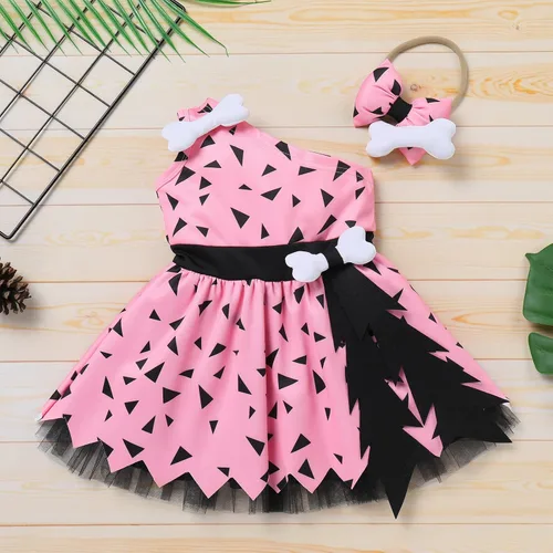 Vista 2 de Disfraz de Bam Bam para niños disfraz de hombre de la caverna traje de edad de piedra para niñas Halloween cosplay sesión de fotos de 6 a 6 años