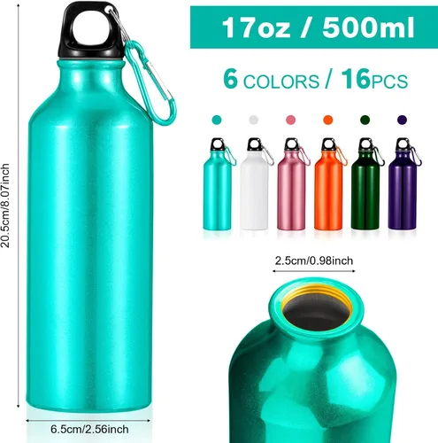 Vista 2 de 16 botellas de agua de aluminio de 17 onzas, botella de agua de aluminio para bicicleta, botellas de agua para mochileros, botellas reutilizables