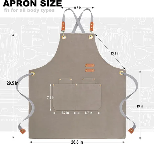 Vista 2 de Delantal de chef BeLuyi con babero, delantal de herramientas para hombre y mujer con tiras cruzadas en la espalda y 4 bolsillos para cocina