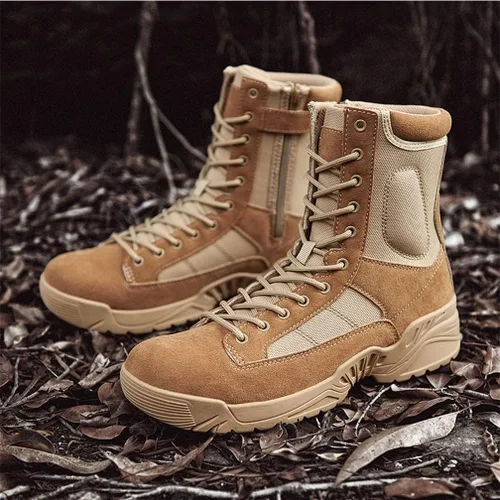 Vista 6 de Zivopah Botas tácticas militares para hombre, botas de trabajo con cremallera lateral, botas de combate duraderas