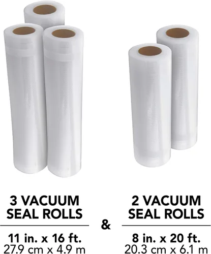 Vista 3 de FoodSaver Paquete múltiple de rollos de sellado al vacío de 8 y 11 pulgadas, bolsas selladoras al vacío sin BPA de tamaño personalizado, paquete