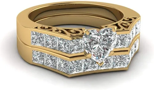 Vista 2 de WRS WEDDING RING SET Two Rings - Anillos para parejas para mujer, de oro amarillo de 10 quilates, con circonita cúbica blanca, conjuntos