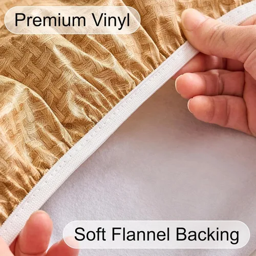 Vista 93 de LIBERECOO Mantel redondo de vinilo ajustable con reverso de franela, borde elástico, impermeable, resistente a las manchas, mantel lavable