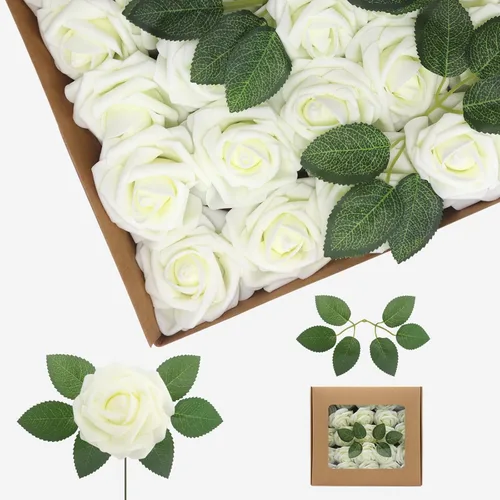 Vista 20 de Flores artificiales, rosas falsas de espuma de aspecto real, combo de flores artificiales de boda para ramos de boda, centros de mesa, arreglos