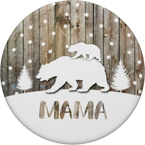 Vista 3 de Mama Bear 1 Cub Pop Socket Mom Xmas Regalo Madera Fondo – PopSockets Grip y soporte para teléfonos y tabletas