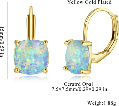 Vista 2 de CiNily Aretes colgantes para mujeres y niñas, hipoalergénicos, chapados en oro de 14 quilates, aretes con dije cuadrado de ópalo, aretes de palanca