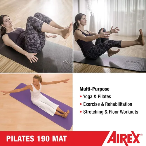Vista 3 de AIREX Pilates 190 - Esterilla de ejercicios para yoga, terapia física, rehabilitación, equilibrio y ejercicios de estabilidad Negro