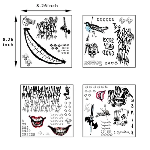 Vista 3 de Tatuajes temporales de Halloween, 4 hojas de tatuajes temporales falsos para hombres y mujeres, perfecto para Halloween, cosplay, disfraces