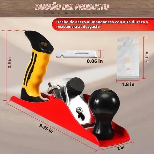 Vista 3 de Cepilladora de mano con hoja de 2 pulgadas, plano de madera alisado ajustable, plano de banco universal para instalación de puertas de bricolaje