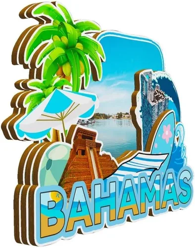 Vista 2 de Imán de las Bahamas Bahamas para nevera de madera 3D Monumentos de viaje coleccionables, decoración hecha a mano -2262