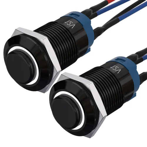 Vista 11 de APIELE Interruptor de botón momentáneo de 0.472 in precableado 5.906 in de cabeza redonda alta (aluminio negro, azul)