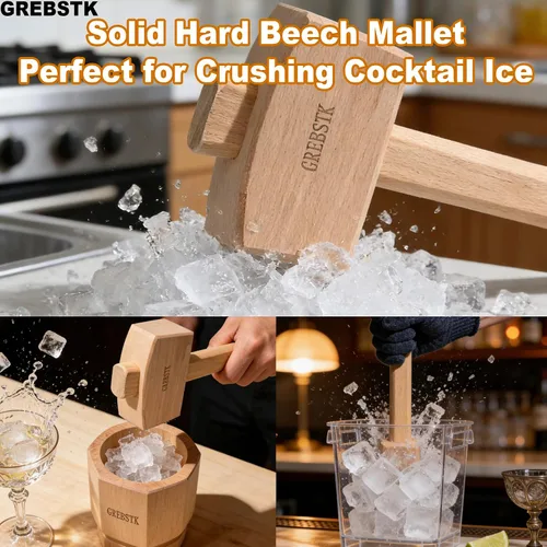 Vista 4 de GREBSTK Polished Solid Beech Wood Mallet for Home Bartending & Workshop Polished oiled finish, stain & moisture resistant, wipes clean with ease