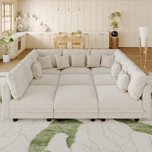 Vista 19 de LLappuil Sofá cama modular con diván de almacenamiento, sofá cama modular de pana para sala de estar, apartamento, beige
