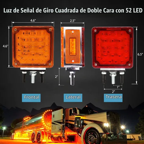 Vista 4 de Luces intermitentes cuadradas de doble cara, color ámbar/rojo, 52 LED