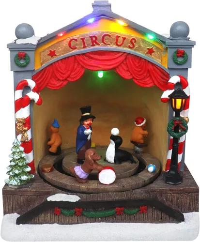 Vista 5 de Aldea Navideña de Circo de Mesa - Aldea de Invierno Pre-iluminada con Nieve - Perfecta Adición a tus Decoraciones Navideñas de Interior - Gran Pieza