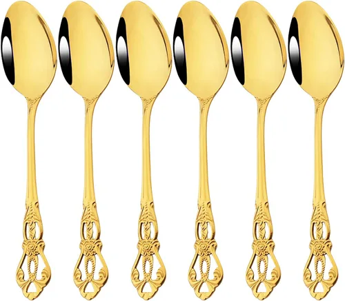 Vista 7 de Juego de 6 cucharas de café y té, mini cuchara dorada de acero inoxidable 6 cucharaditas