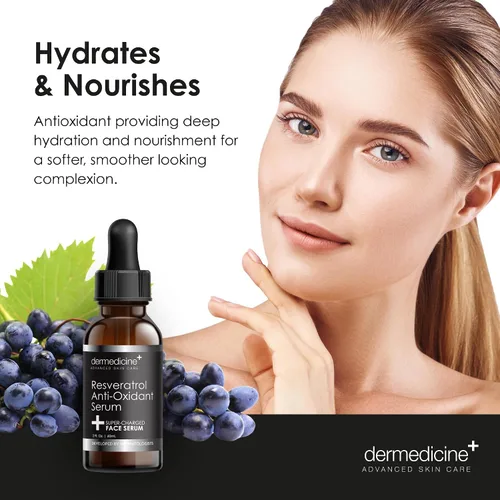 Vista 2 de Dermedicine Suero líquido de resveratrol para el cuidado de la piel facial para el cuidado de la piel, suero de resveratrol para la cara, 2 fl oz