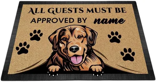 Vista 32 de Tapete personalizado con nombre de perro que mira al perro Cocker Spaniel, todos los invitados deben ser aprobados por alfombras para decoración