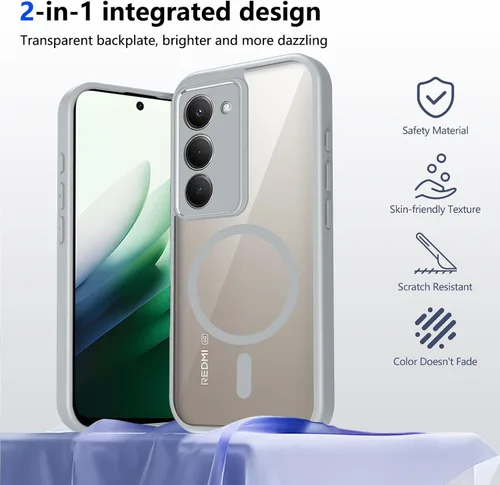 Vista 313 de Funda magnética transparente compatible con Xiaomi 17T, color negro 2 en 1 PC + TPU cubierta de teléfono a prueba de golpes, carcasa protectora